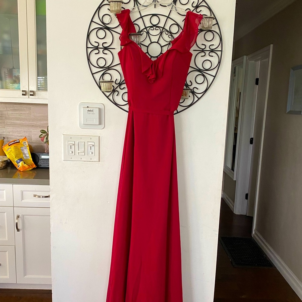 Morilee Chiffon Bridesmaids Dress with Ruffle Neckline